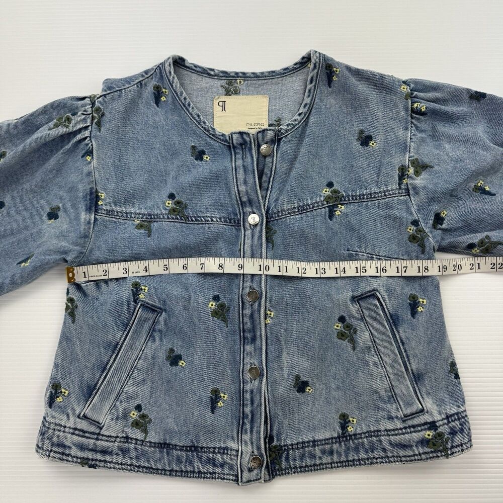 Pilcro Anthropologie Collarless Embroidered Denim Swing Jacket Women's S Floral - Picture 10 of 11